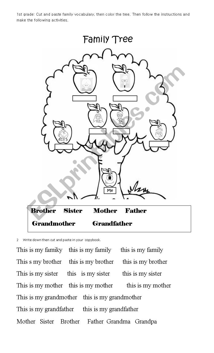 Family for 1st grade worksheet