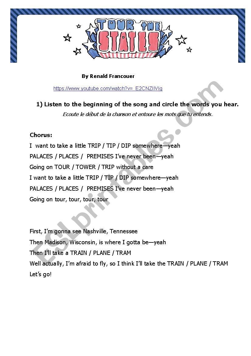 Tour the USA worksheet