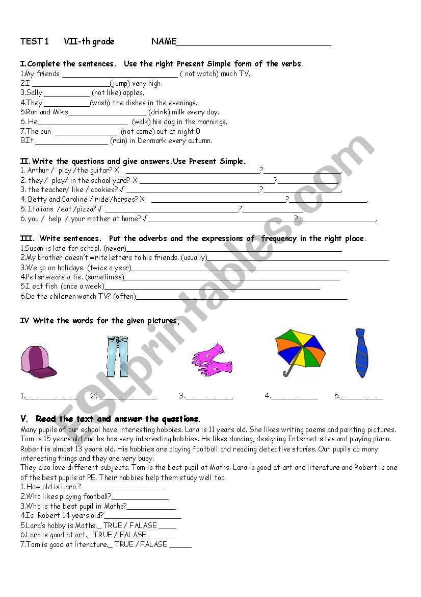 TEST worksheet