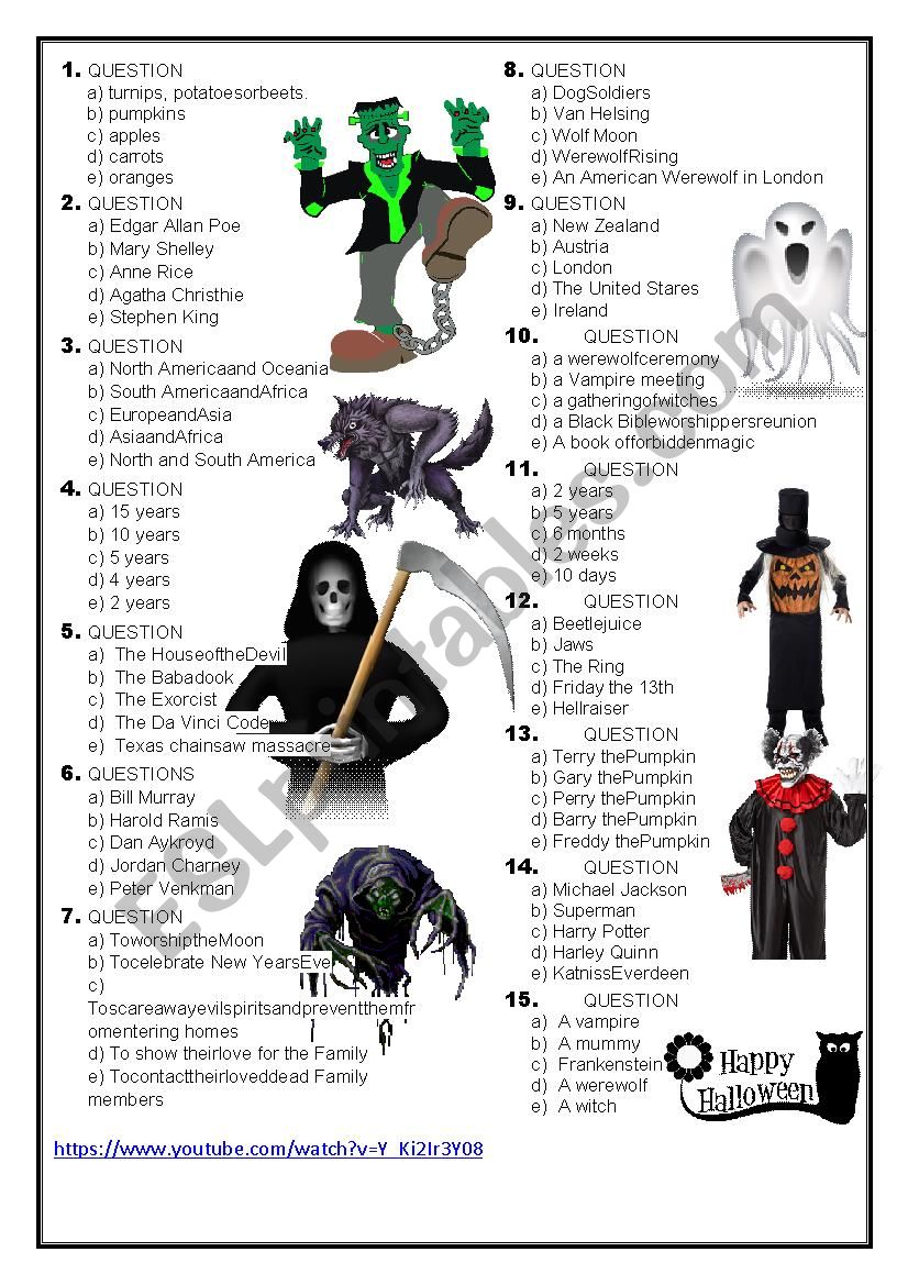 Halloween Quiz - 2016 worksheet