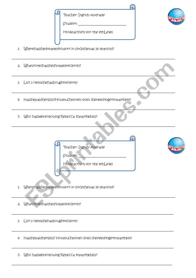 Shopaholic - Movie Worksheet worksheet