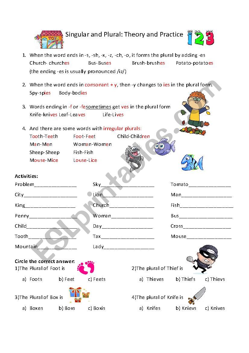 Singular and Plural worksheet