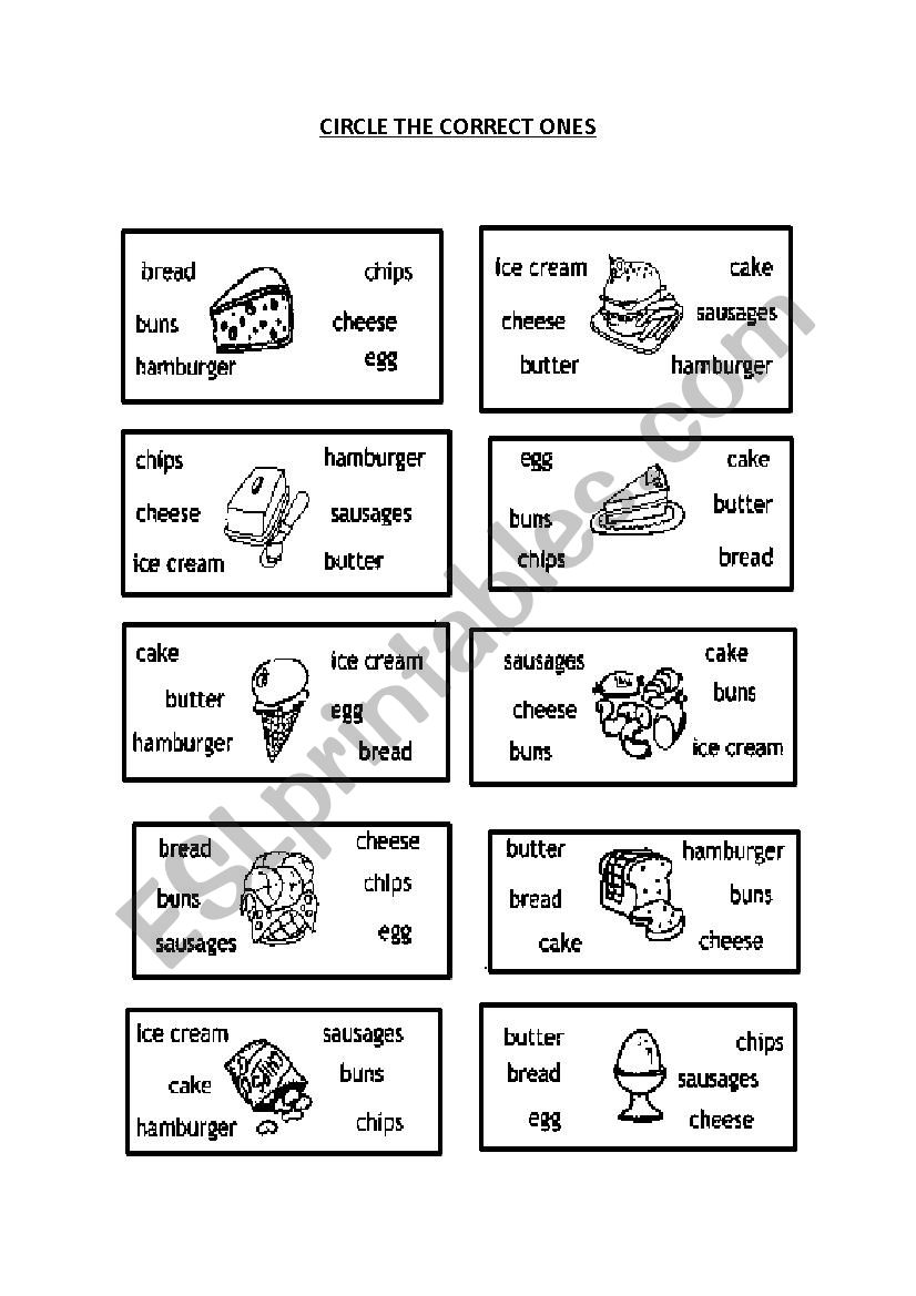 Food and drink test worksheet