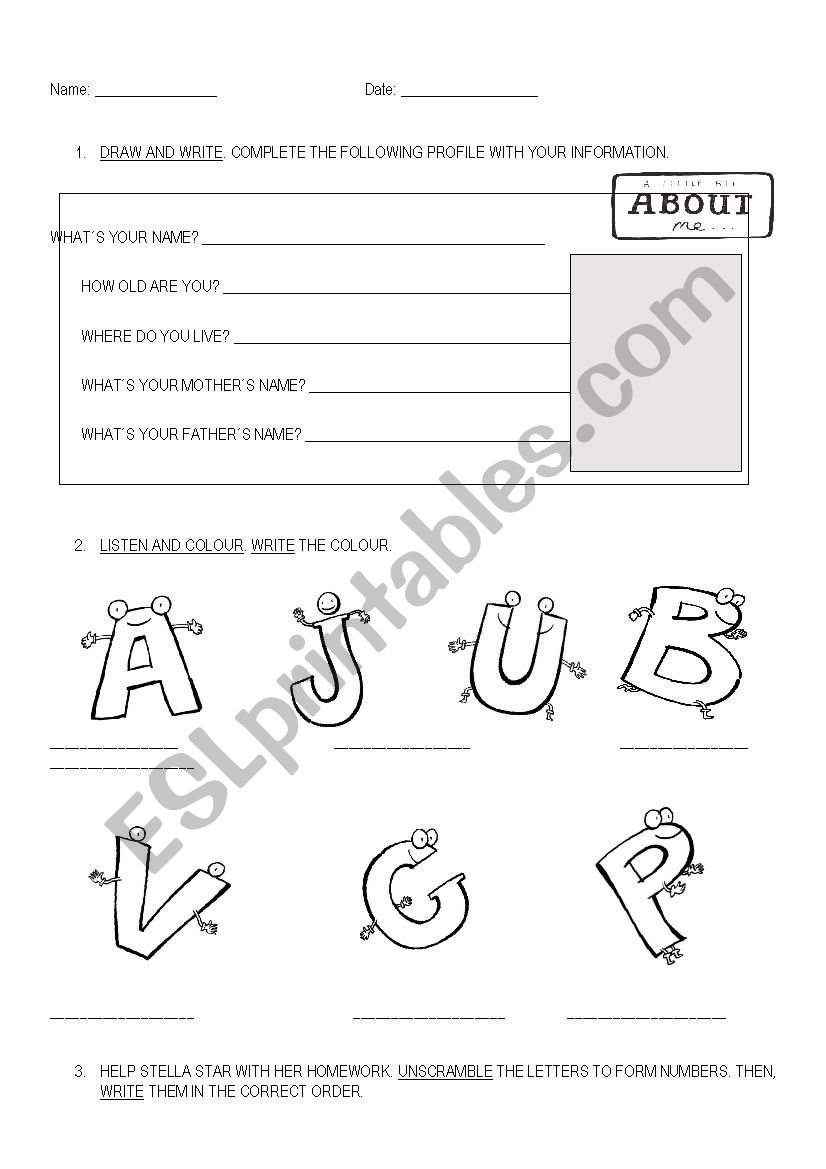 Revision personal information worksheet