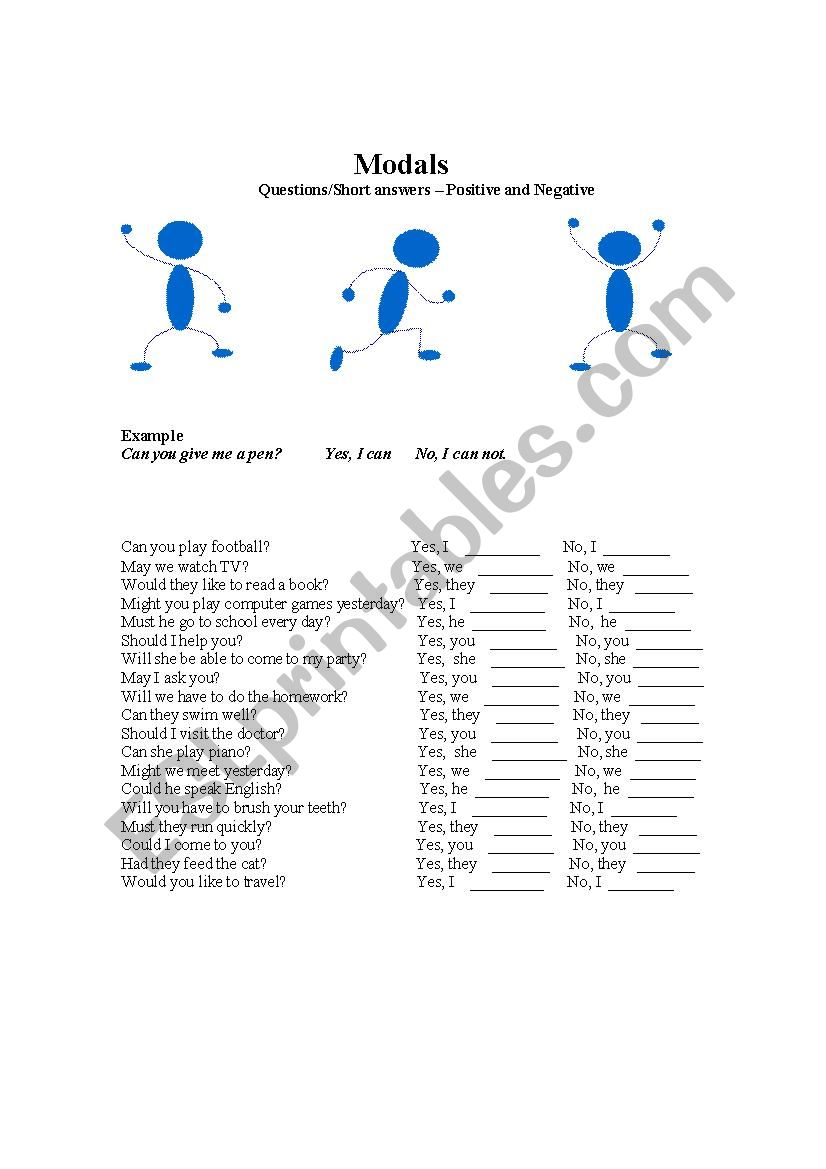 Modals -  Questions/Short answers  Positive and Negative