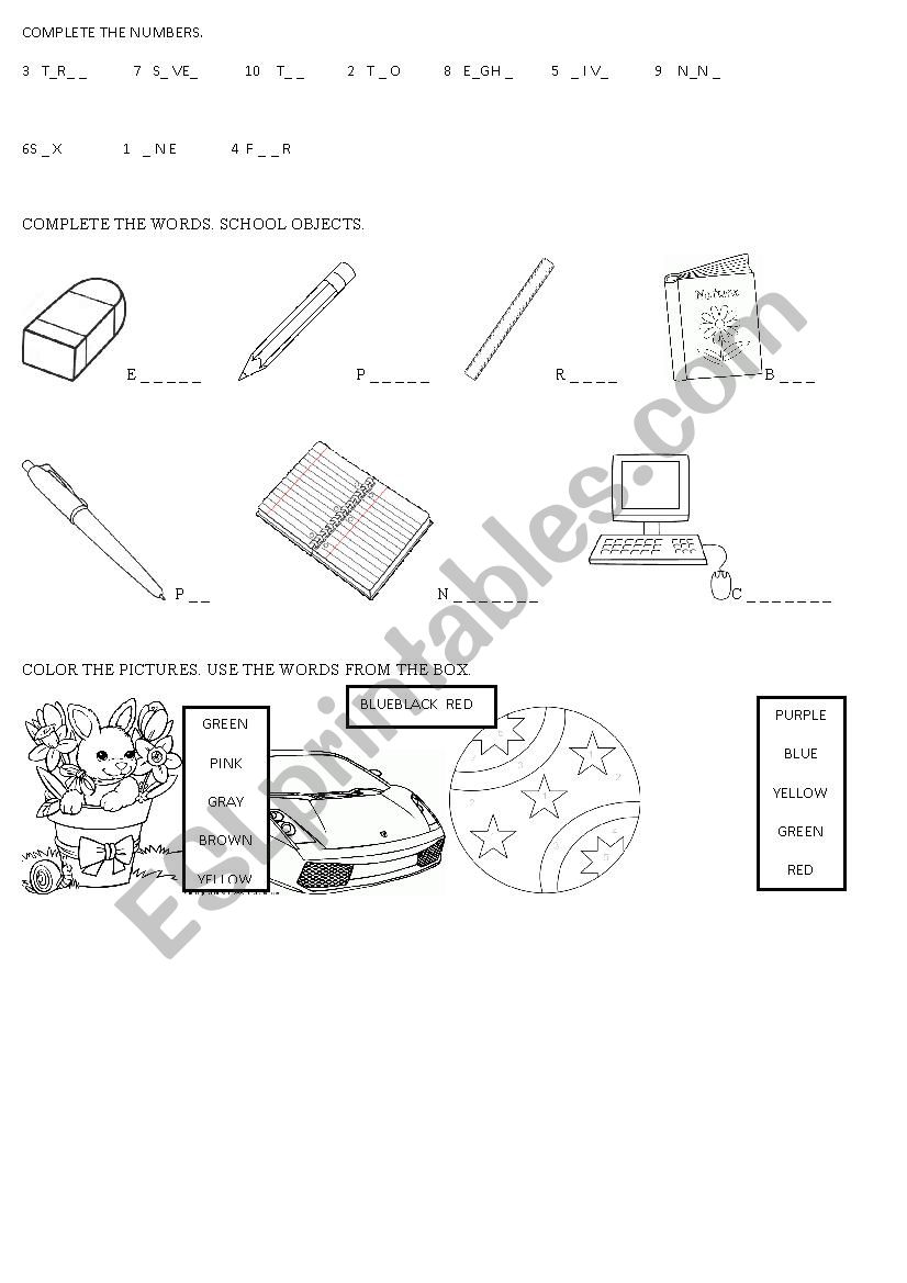 SCHOOL OBJECTS AND OTHERS worksheet