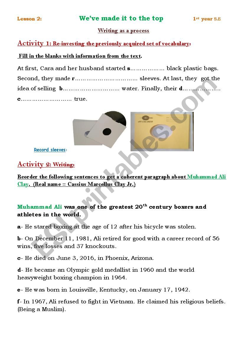 Writing as a process for 1st year all pupils - Weve made it to the top - Muhammad Ali 