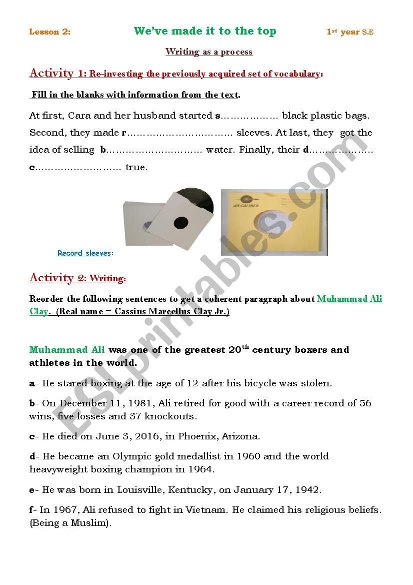 Writing as a process for 1st year all pupils - Weve made it to the top - Muhammad Ali 