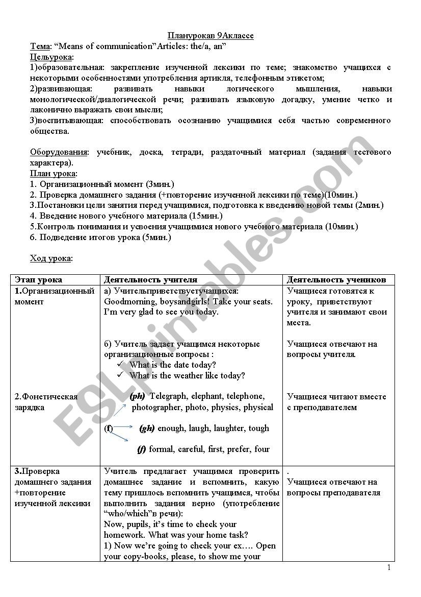 Means of communication worksheet