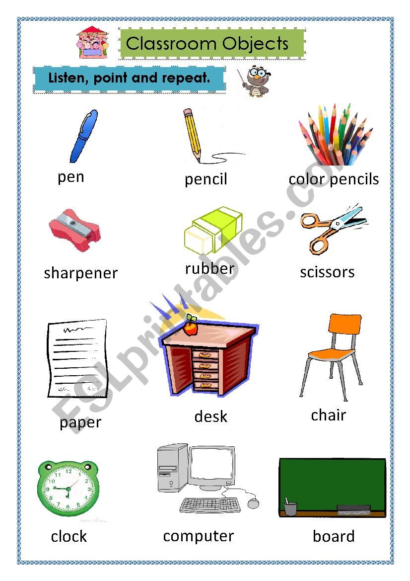 Classroom objects worksheet