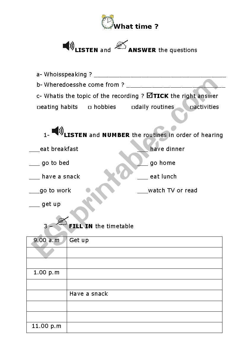 RO Leslies daily routine worksheet