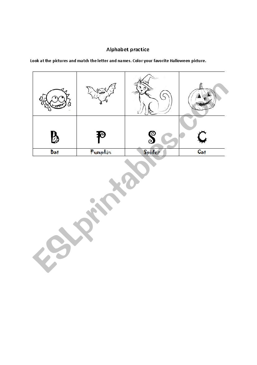 Alphabet practice Halloween worksheet