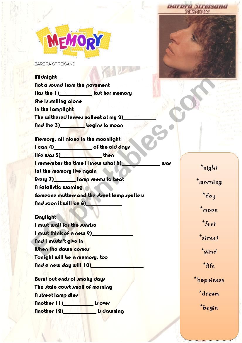 Memory worksheet