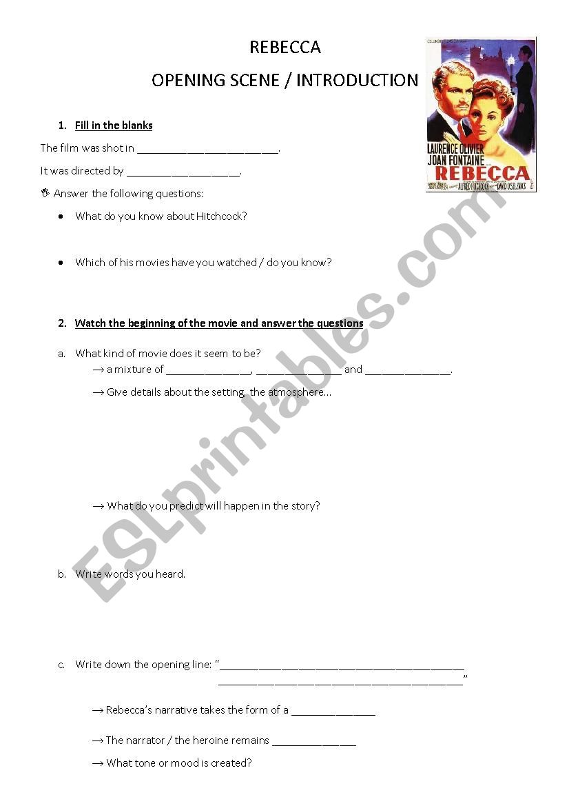 Rebecca, opening film worksheet