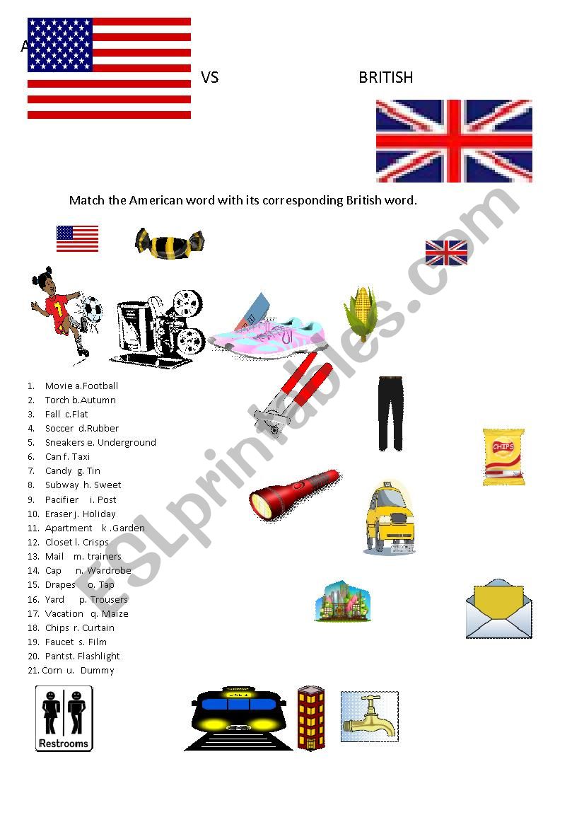 American vs British worksheet