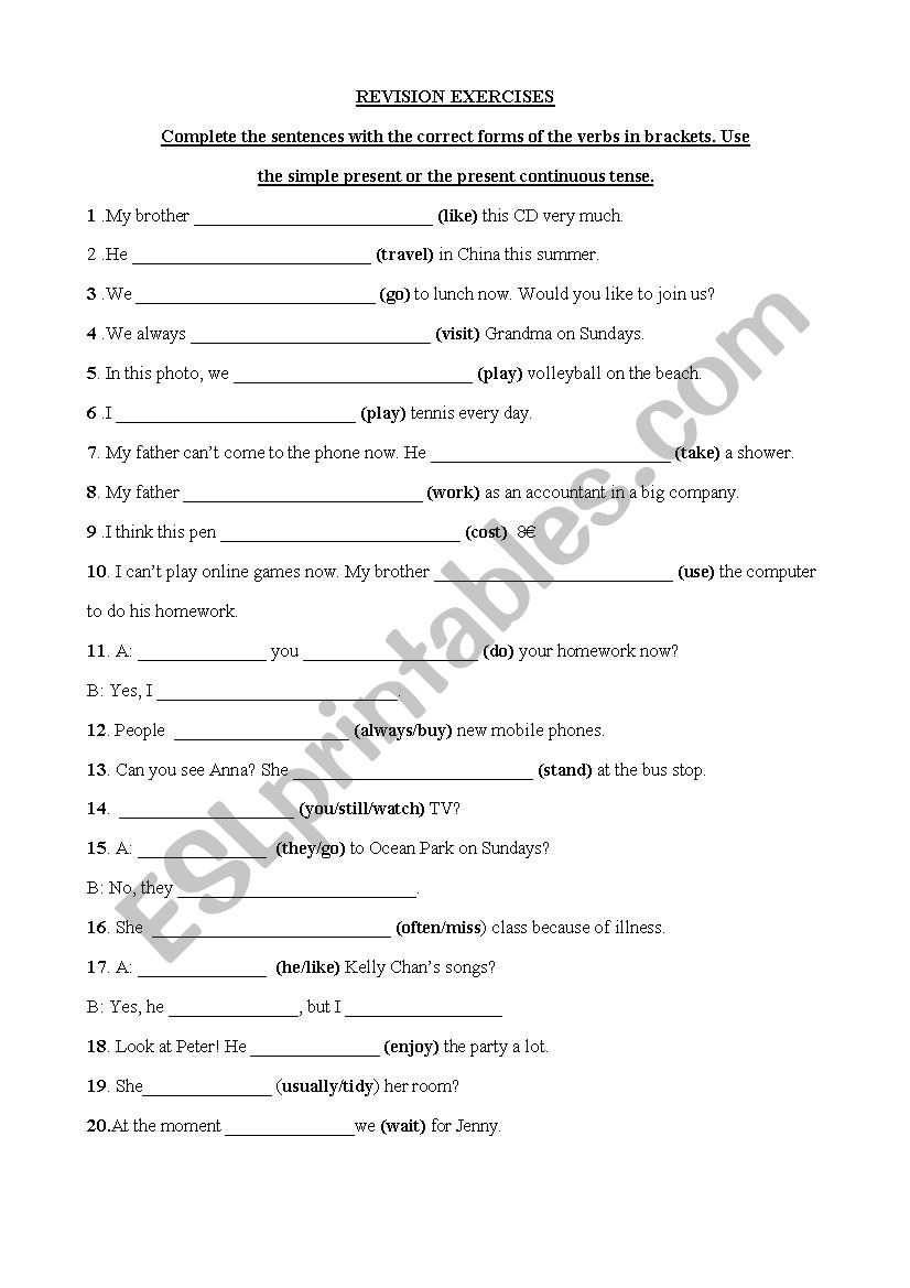 REVISION ON PRESENT TENSES worksheet