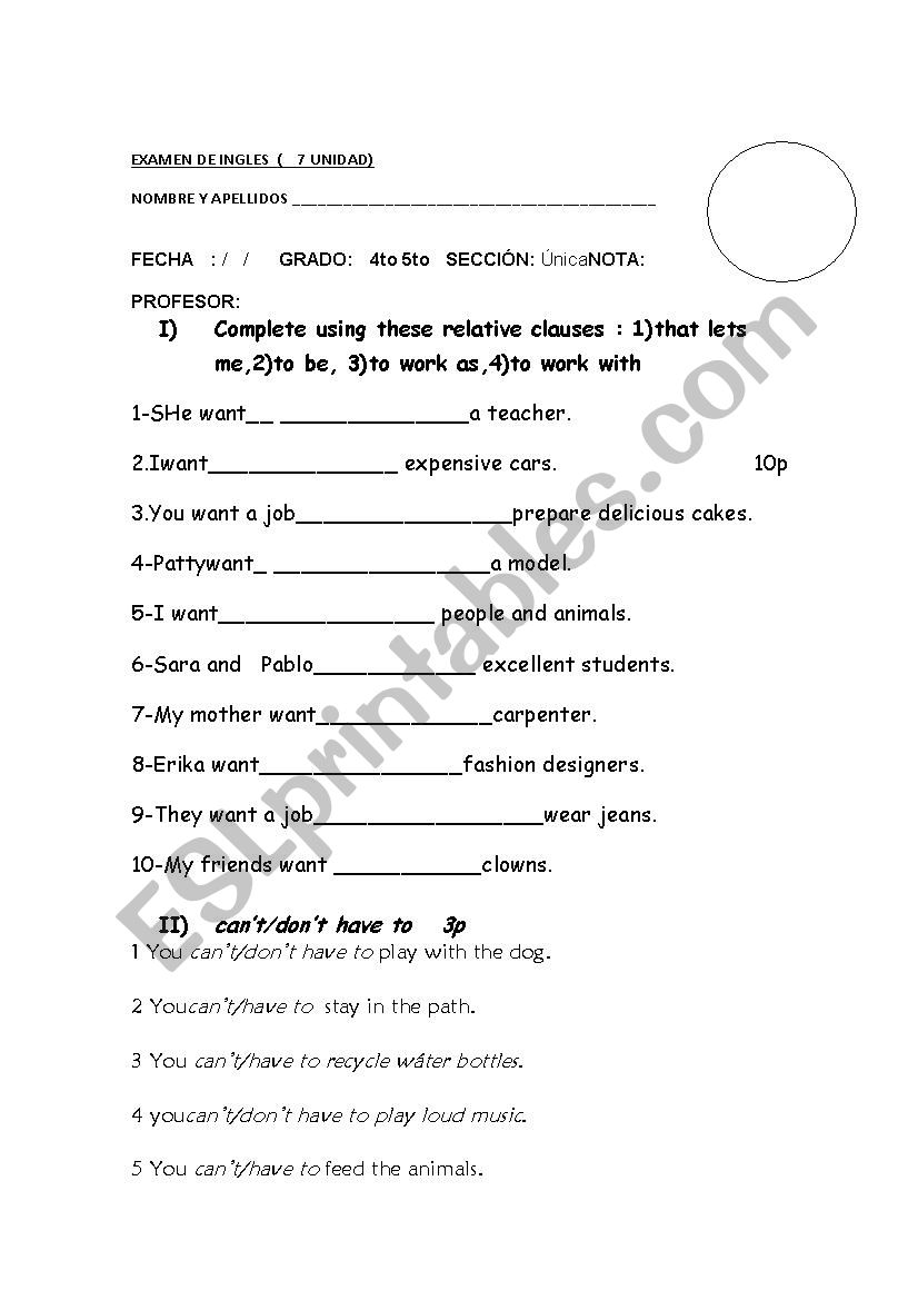 jobs,cant vs have to worksheet