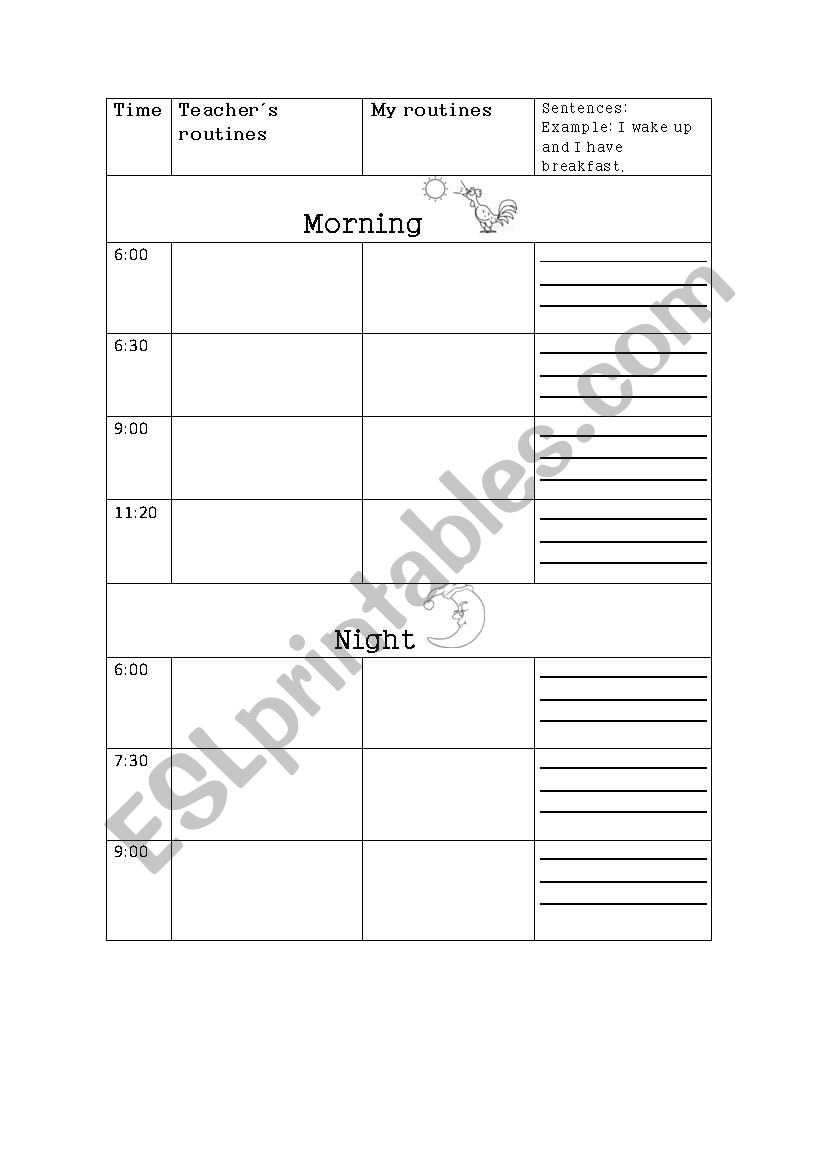 Comparing Daily Routines worksheet