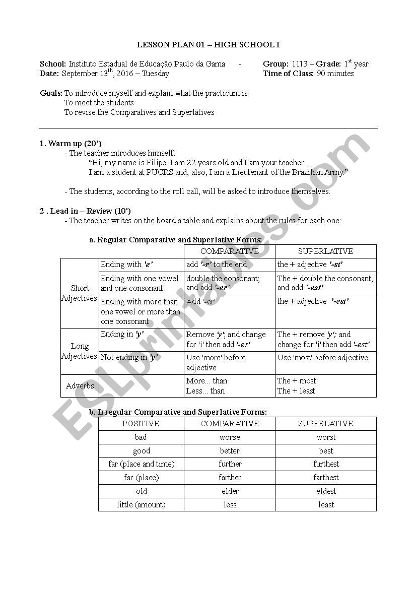 Lesson Plan Comparatives and Superlatives