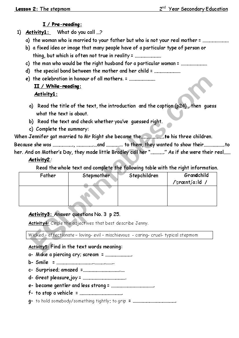 The Stepmom worksheet