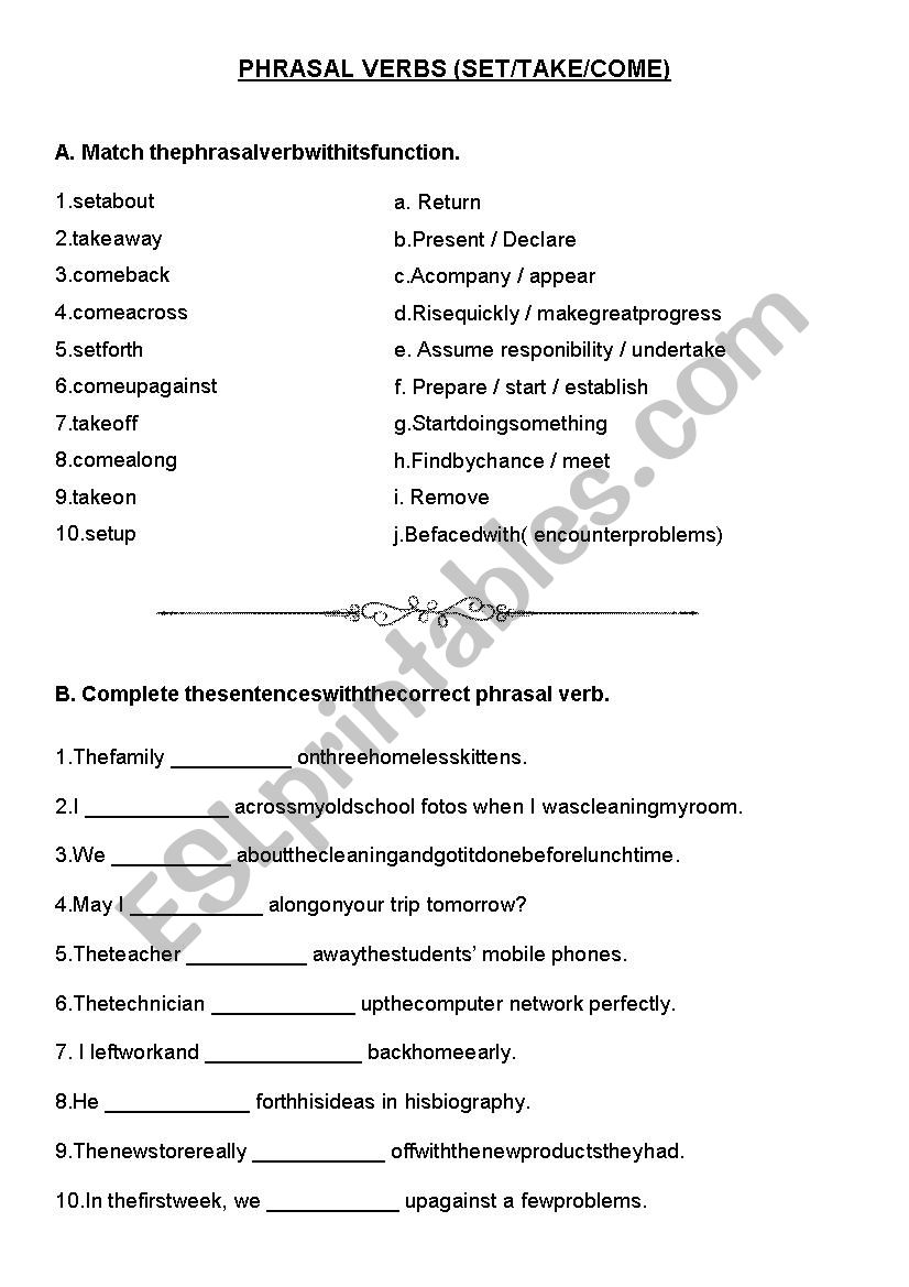 Phrasal verbs worksheet