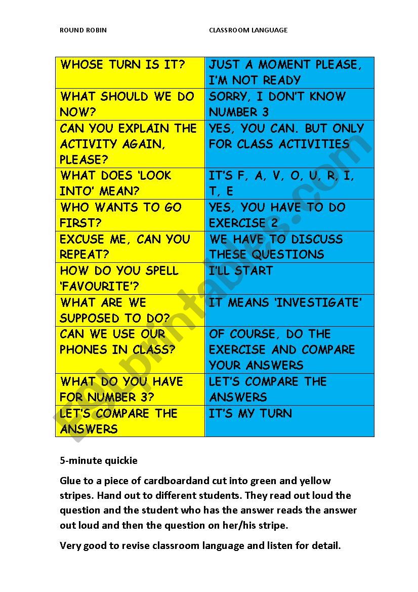 ROUND ROBIN CLASSROOM LANGUAGE