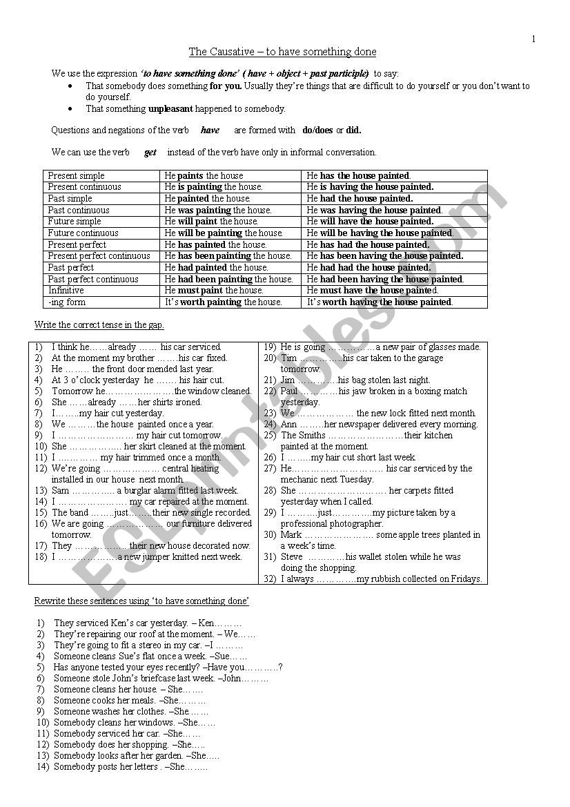 Passive Causative worksheet