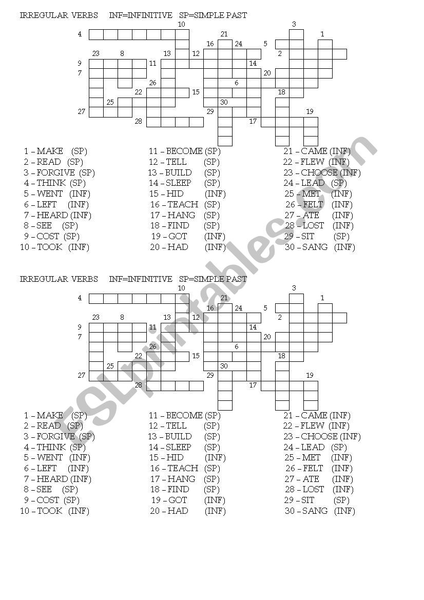 IRREGULAR VERBS-INFINITIVE AND  SIMPLE PAST