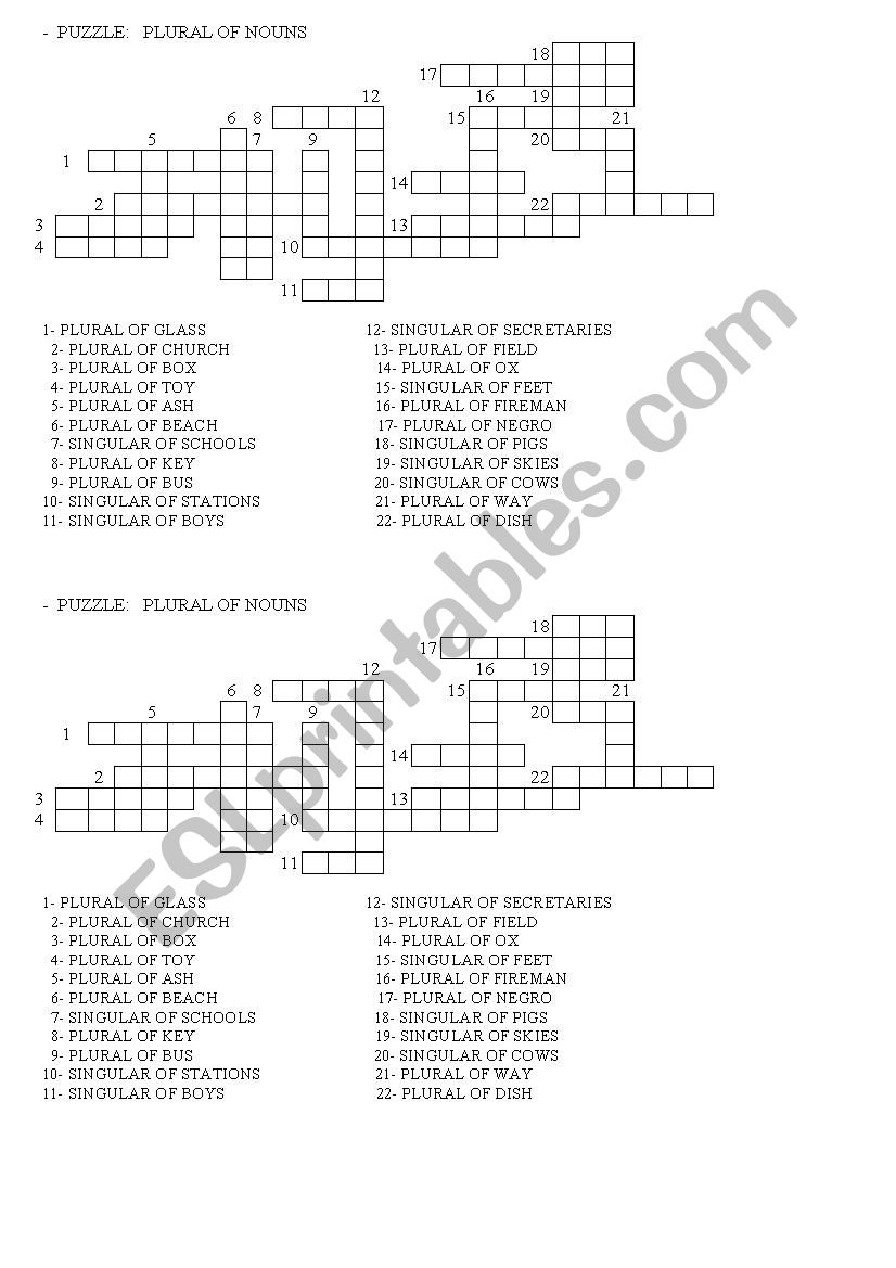 PLURAL OF NOUNS worksheet