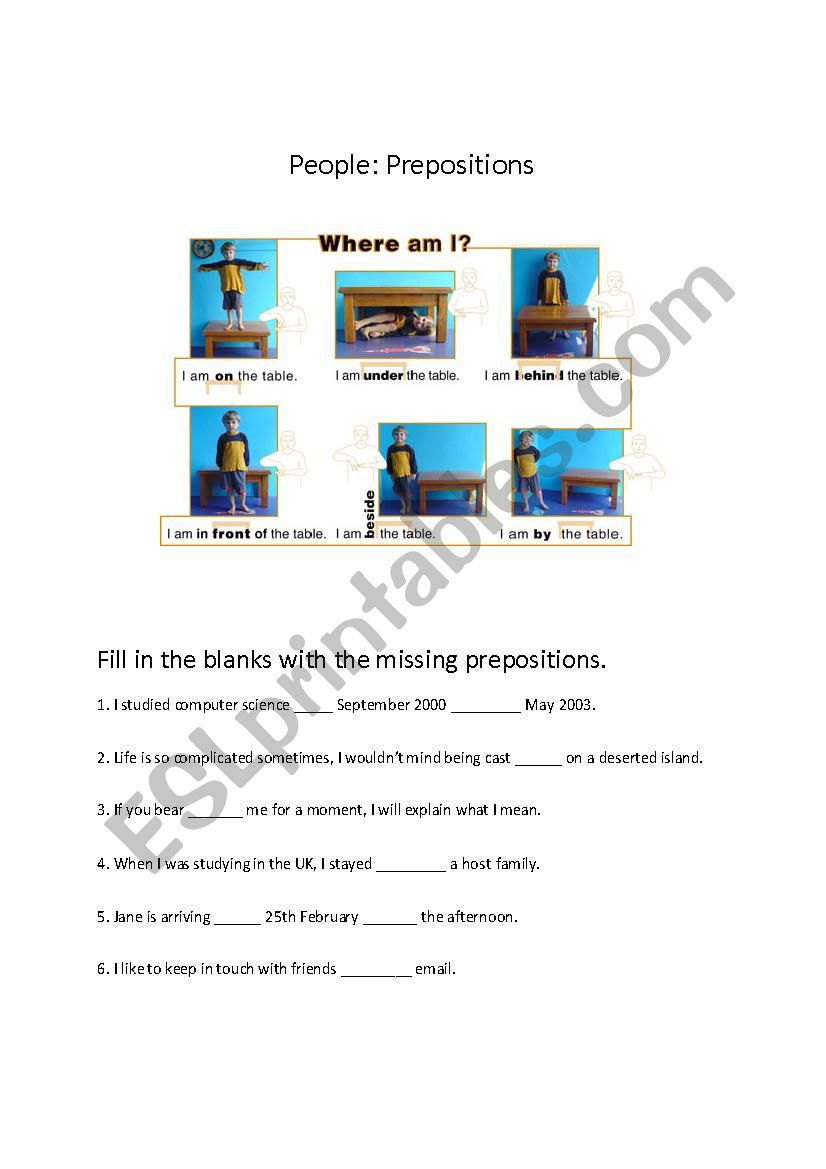 Preposition worksheet