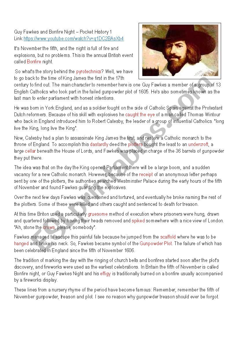 Guy Fawkes and Bonfire Night worksheet