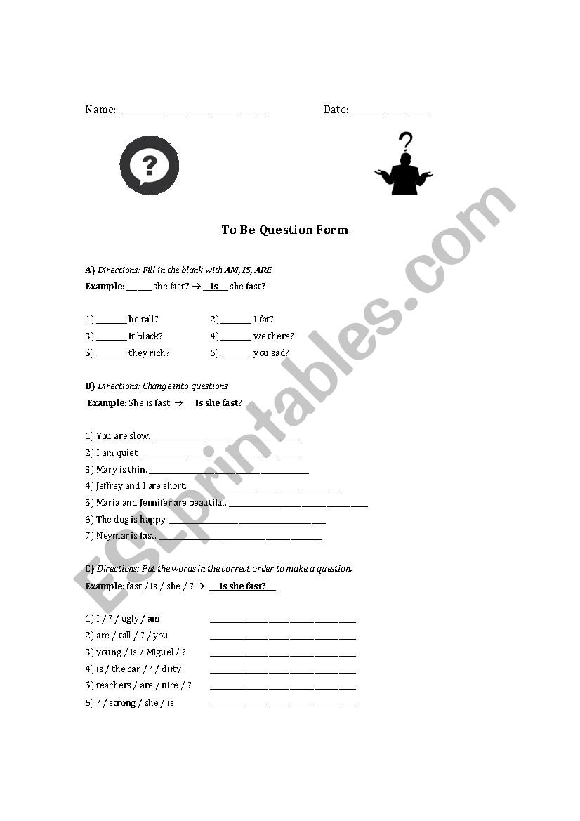To Be Question Form worksheet
