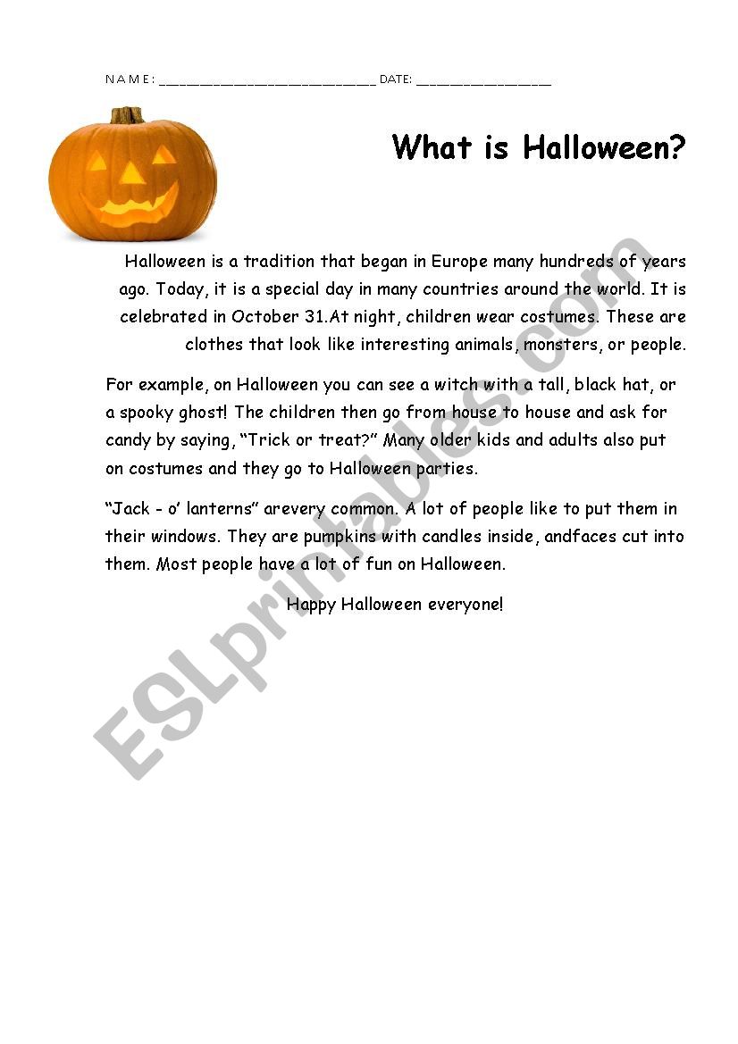 What is Helloween - ESL worksheet by jandsteacher