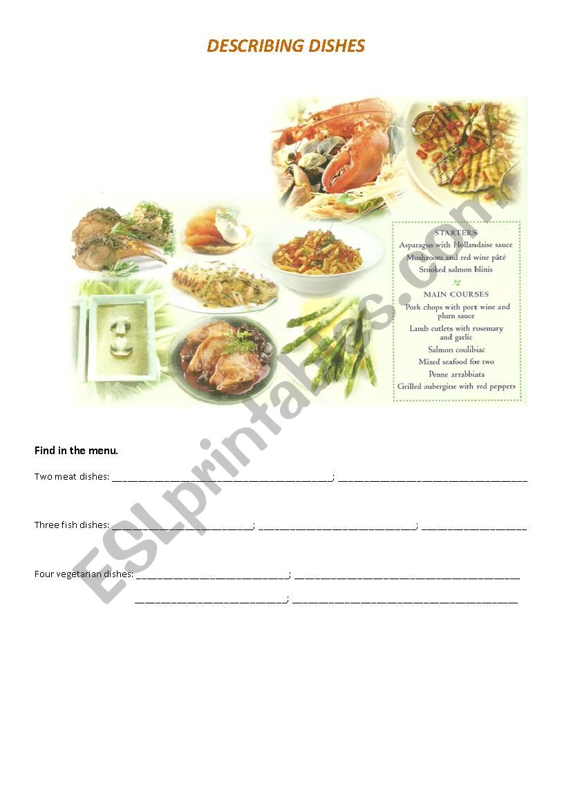 Tourism - Describing dishes1 worksheet