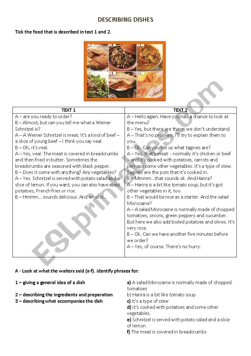 Tourism - Describing dishes2 worksheet