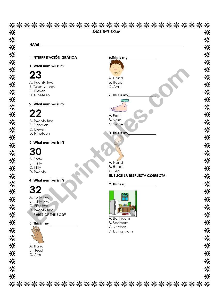 Numbers, parts of the body and animals