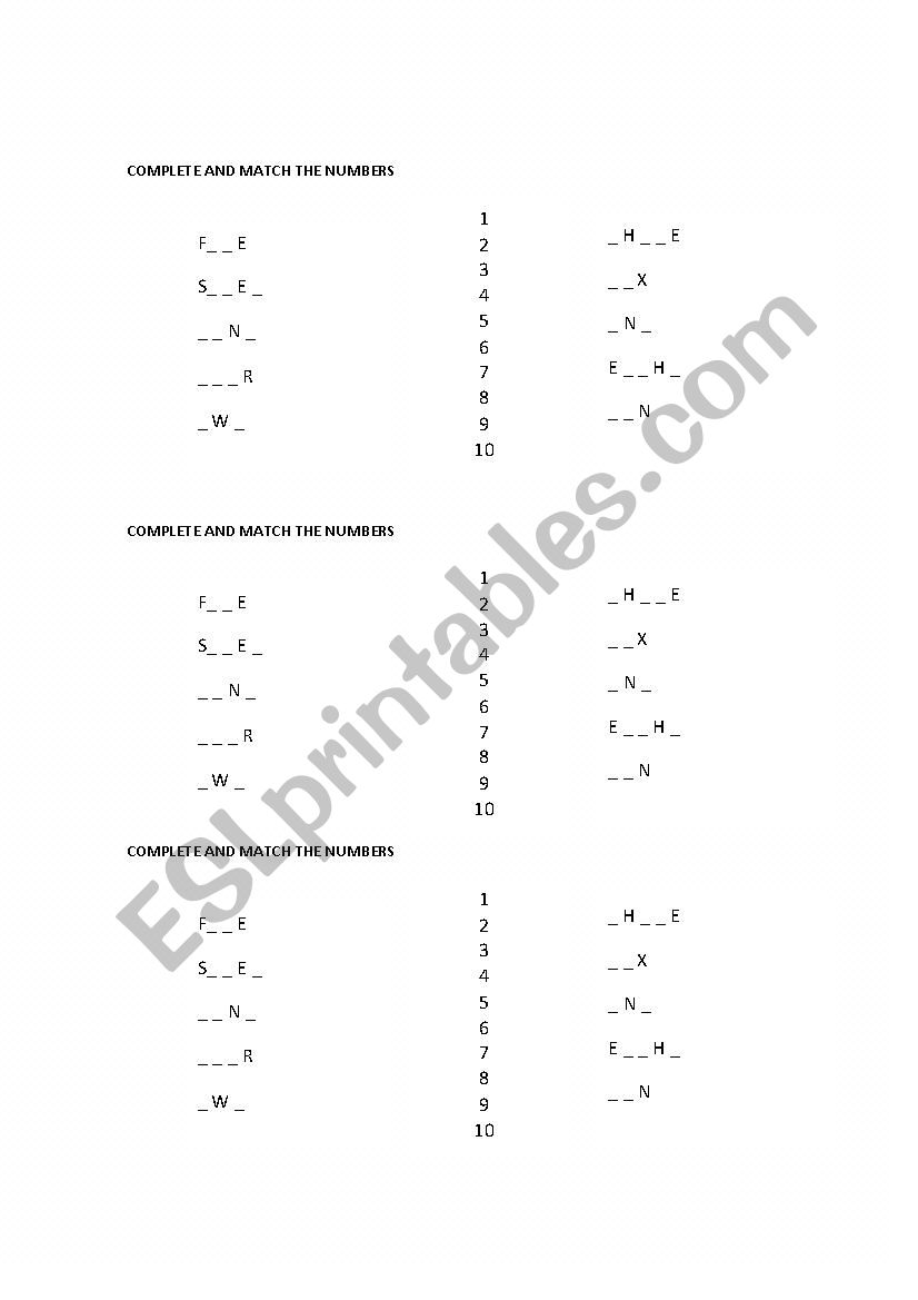 Numbers worksheet