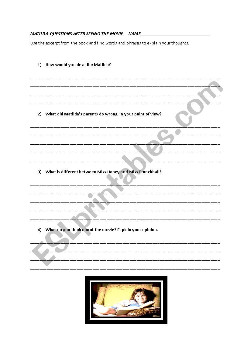 Matilda worksheet