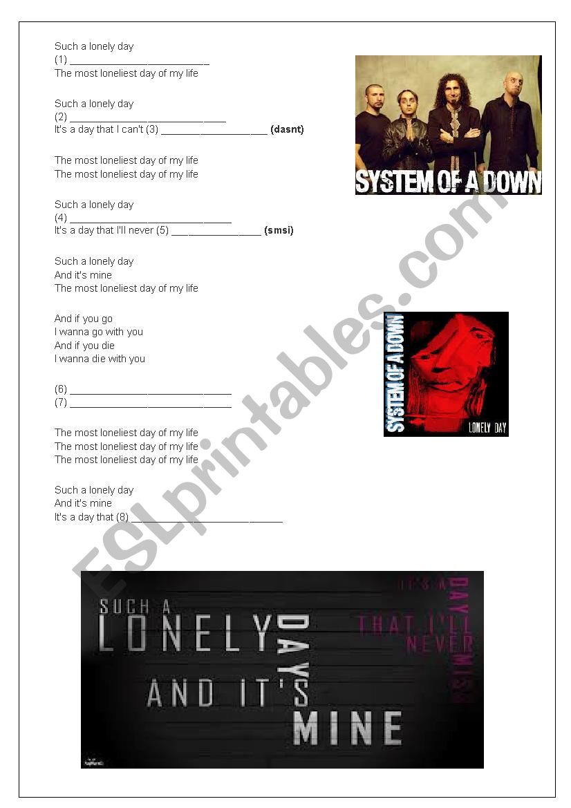 System of a Down - Lonely Day worksheet