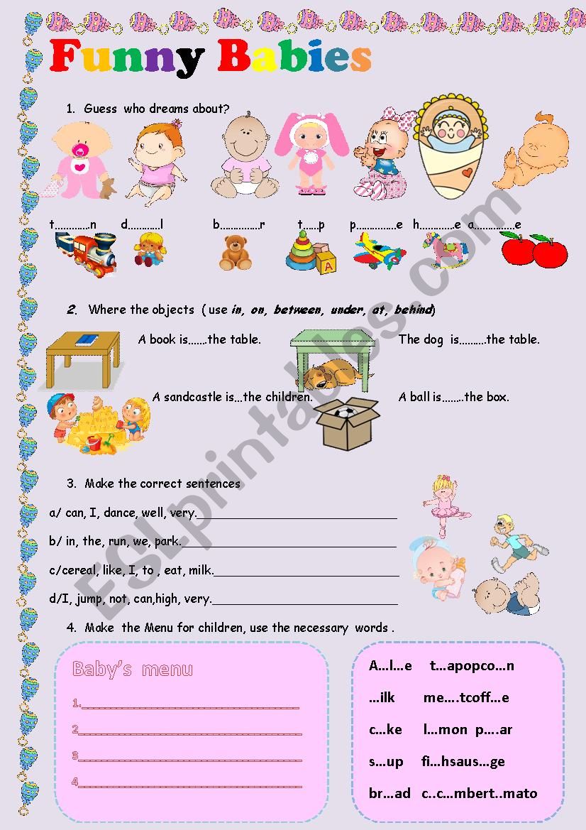 2 Pages Activity worksheet Funny Babies