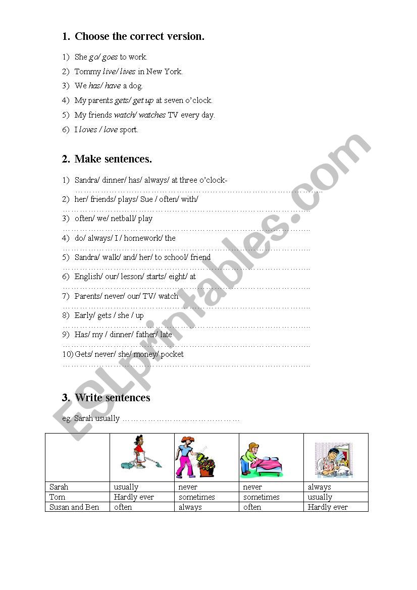 Present simple worksheet