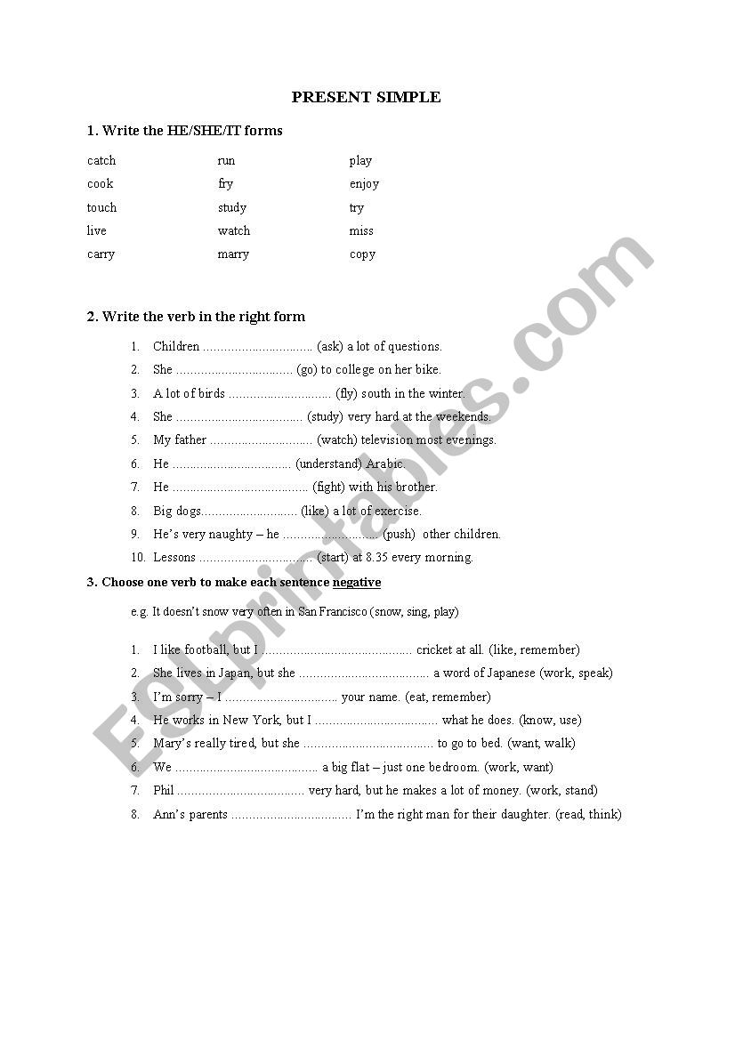 Present simple worksheet