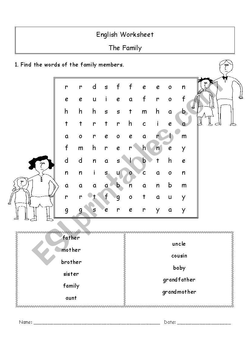 Family wordsearch worksheet