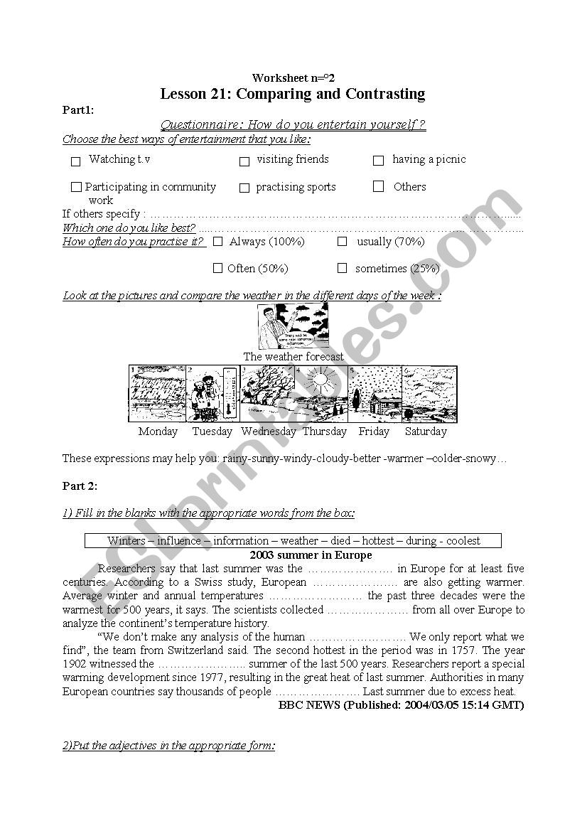 comparing and contrasting worksheet