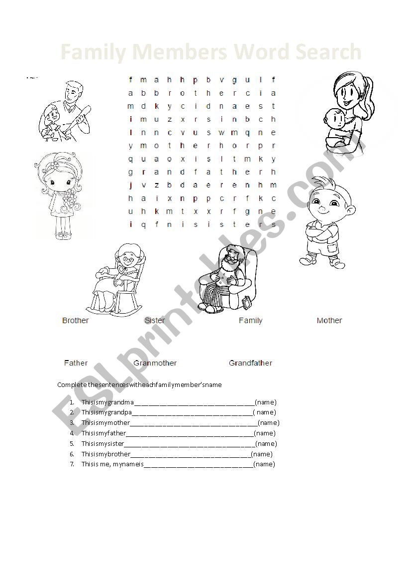 FAMILY MEMBERS WORD SEARCH worksheet