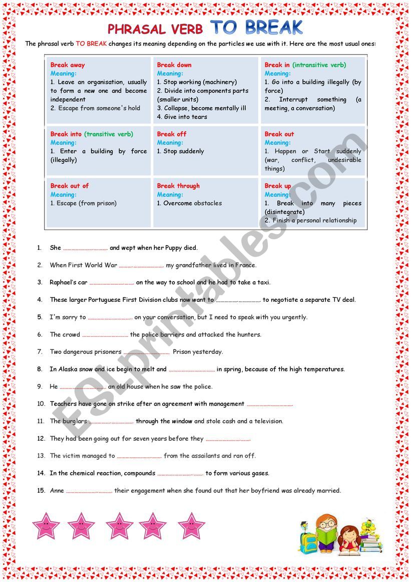 phrasal verb to break worksheet