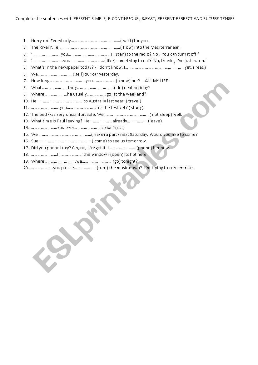 VERB TENSES worksheet