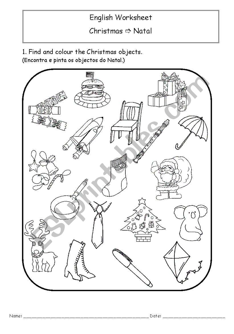 Christmas objects worksheet