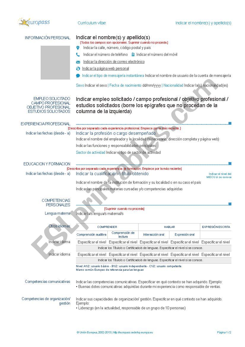 Curriculum worksheet