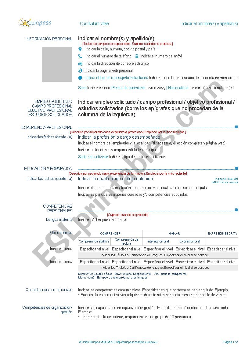 Curriculum worksheet